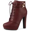 Allegra K Women's Lace-Up Ankle Boots with Platform Block Heels, Burgundy, Size 25.0 Cm
