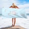 1pc Oversized Quick-Dry Microfiber Beach Towel - Turquoise Blue & White Sea Turtle Design with Ocean Wave Pattern, Sand-Free