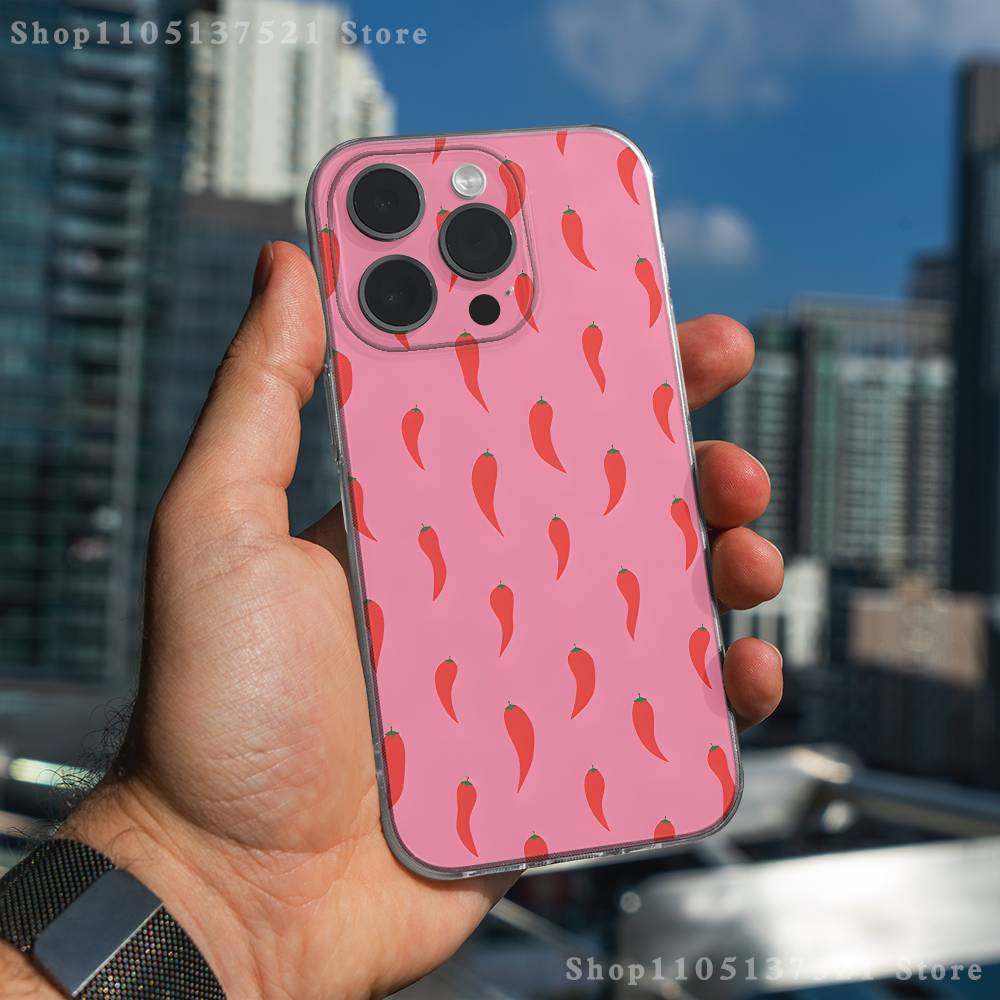 Chili Red Phone Case iPhone17 16 15 14 13 12 11 Pro Max Plus Mini Clear Full Back Cover Silicone Soft Shell
