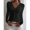 Women S Long Sleeve V Neck Lace Trim Knit Cardigan Top