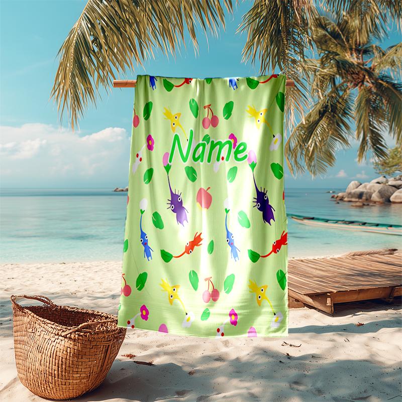 Personalized customized proof beach towel with Pikmin Pikmin pattern - soft, absorbent,quick-drying,perfect swimming,camping&bathing