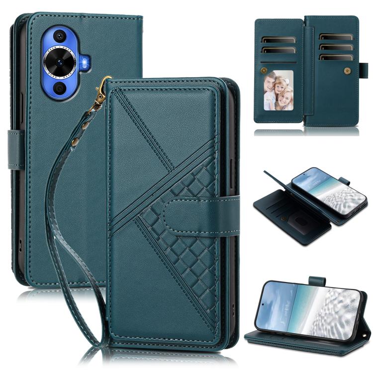 Embossed Secure Clasp 9-Card Slot Vegan Leather Phone Case with Wrist Strap