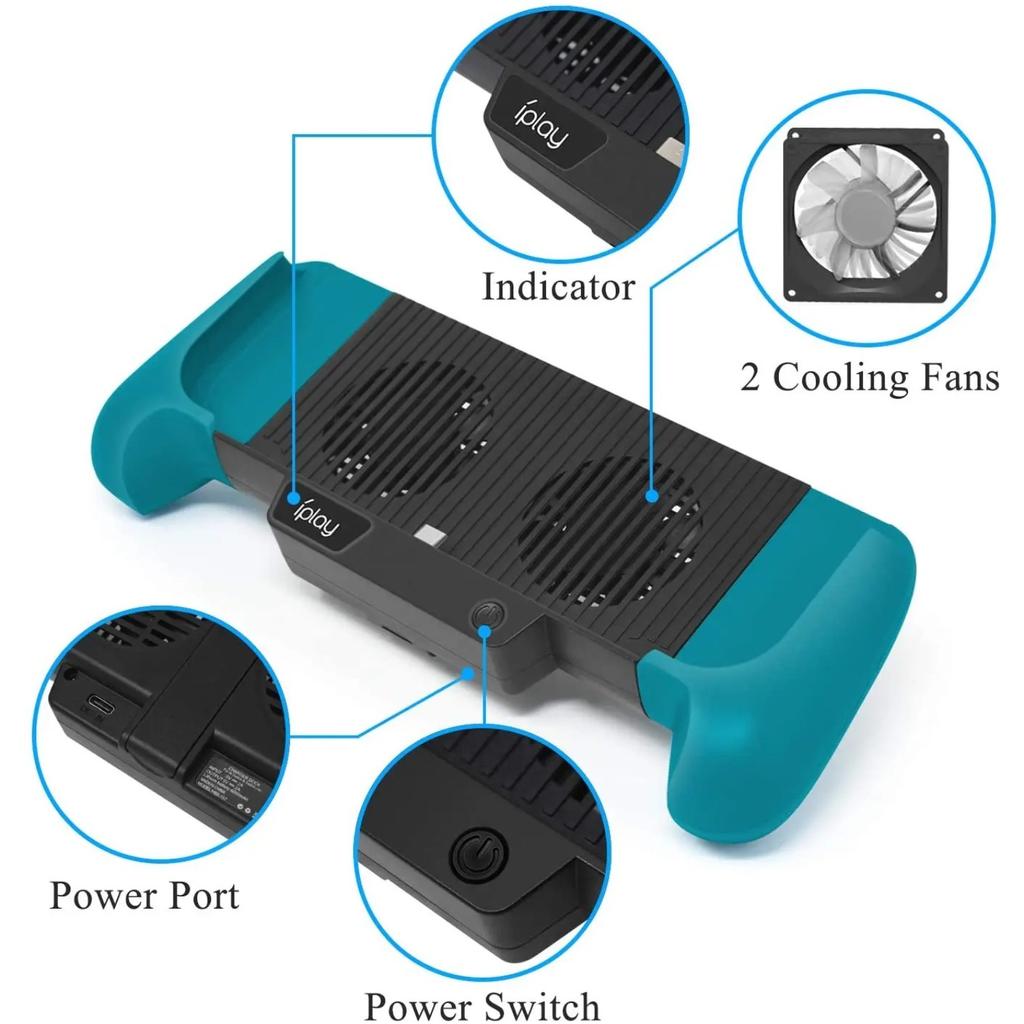 Cooling Charging Grip for Nintendo Switch & Switch Lite, 6000mAh Fan, Charger, Grip and Foldable Stand for Nintendo Switch NS Lite