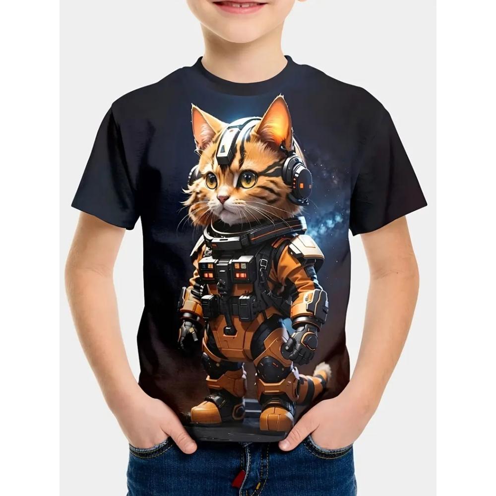 Children's and boys' clothing cool technology cartoon characters 3D printed pattern T-shirt outdoor casual short sleeved boys' T-shirt