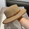 French British Belt Summer Flat Top Hat Women's Big Head Waist Beach Top Hat Beach Holiday Sunshade Sunscreen Straw Hat