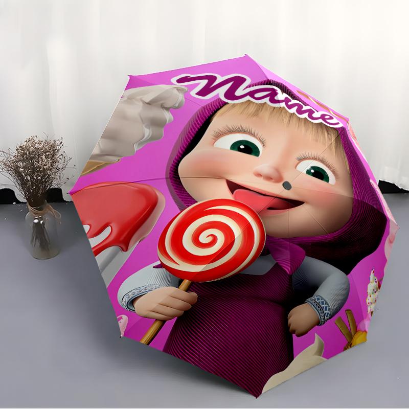 Personalized Name M-Masha and the Bear Print Umbrella - Automatic Open/Close, Eight-Rib Durable Frame, Automatic Folding Umbrella