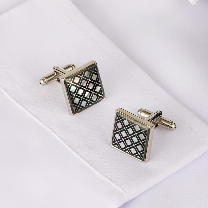 Square Grid Mother Of Pearl Accessories Cufflinks Men's French Shirt