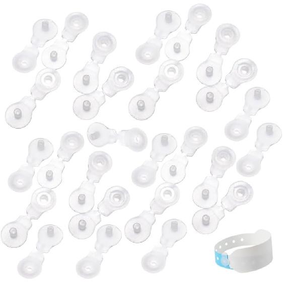 100 Pack Hospital Wristbands Snap Buckle Disposable Secure Lock Clip for Vinyl Wristband Events Wrist Band Concert Waterpark Party Bracelet Festival