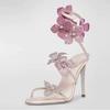 Liyke Elegant Women Party Wedding Prom Shoes Fashion Crystal Rhinestone Flowers Ankle Snake Twine Around Strap Sandal High Heels