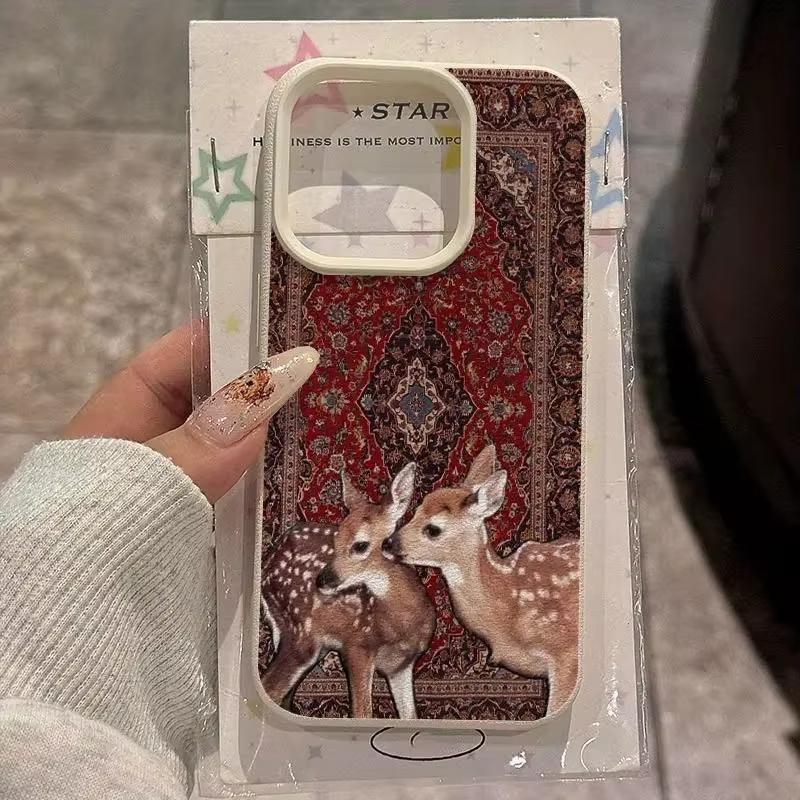 Винтажный чехол для телефона с рисунком оленя и личи для iPhone 17 Air 16 e 15 14 13 12 11 Pro Max Plus SE, мягкий противоударный чехол