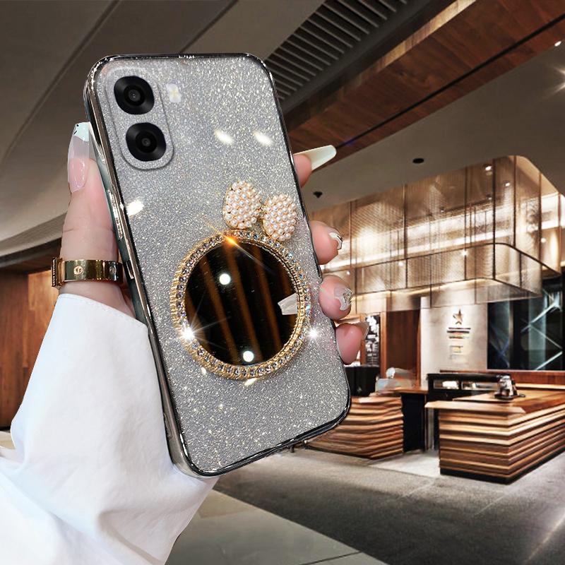 Чехол для OPPO A6X A6 Pro с бантом, зеркалом для макияжа, роскошный, блестящий, градиентный, прозрачный, с покрытием, с блестками, тонкий, для девушек, задняя крышка для OPPO A6 Pro A6X