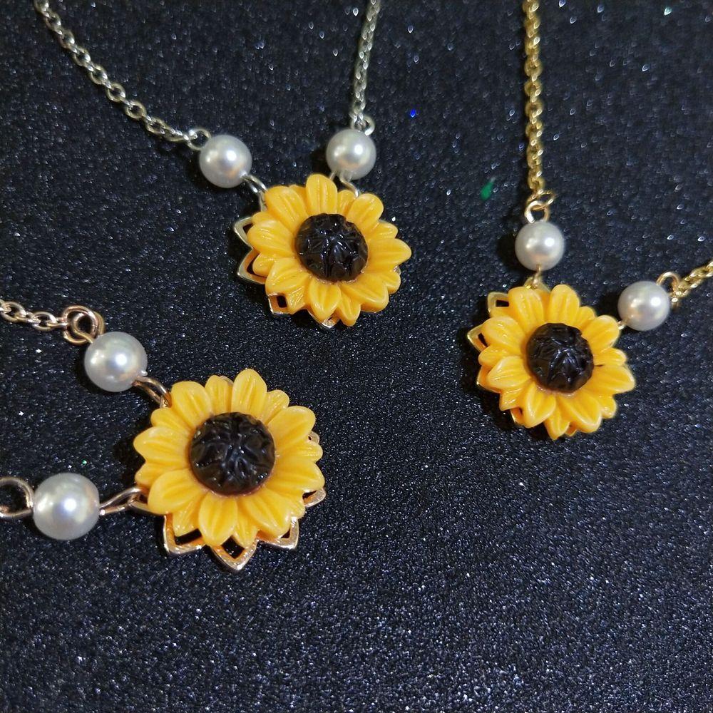 Charm Jewelry Princess Pearls Flower Pendant Chain Sunflower Necklace Gold Plated