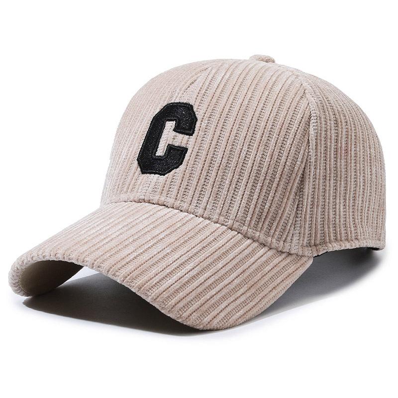 Hat Men and Women Autumn and Winter New Striped Ins Tide Letter R Baseball Cap Corduroy Duck Tongue Cap
