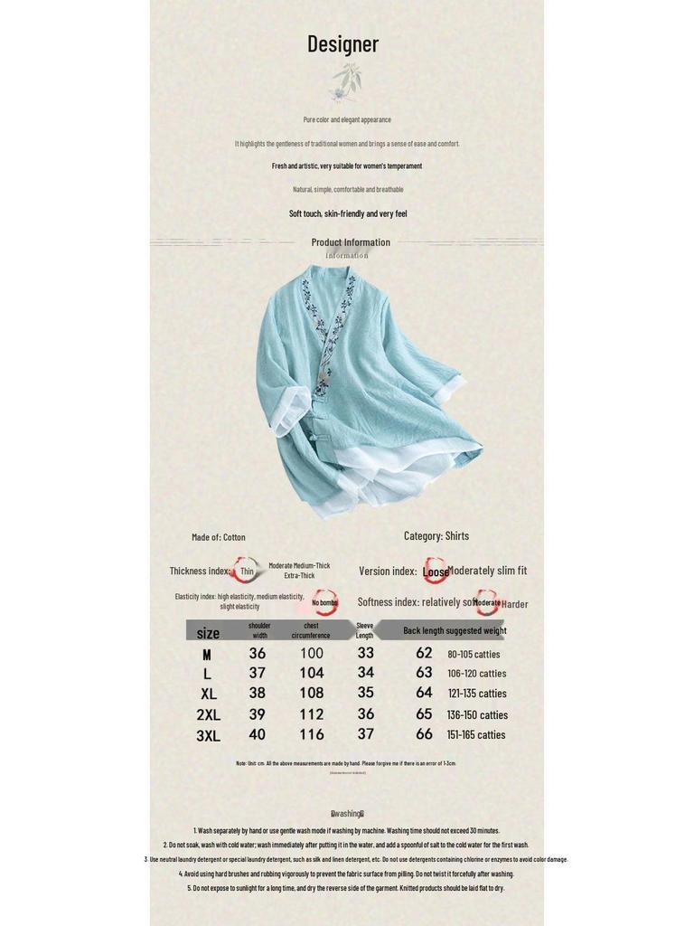 Women's V-Neck Cotton Linen Shirt - Spring/Summer 2024, Loose Fit, Large Size, Casual Short-Sleeve