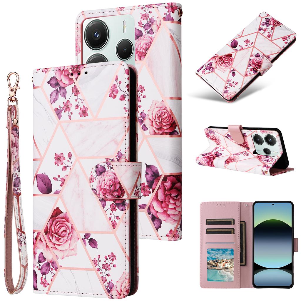 Для Xiaomi Poco M7 Pro 5G/Redmi Note 14 5G Чехол Кожаный чехол для телефона с лакированным мраморным узором