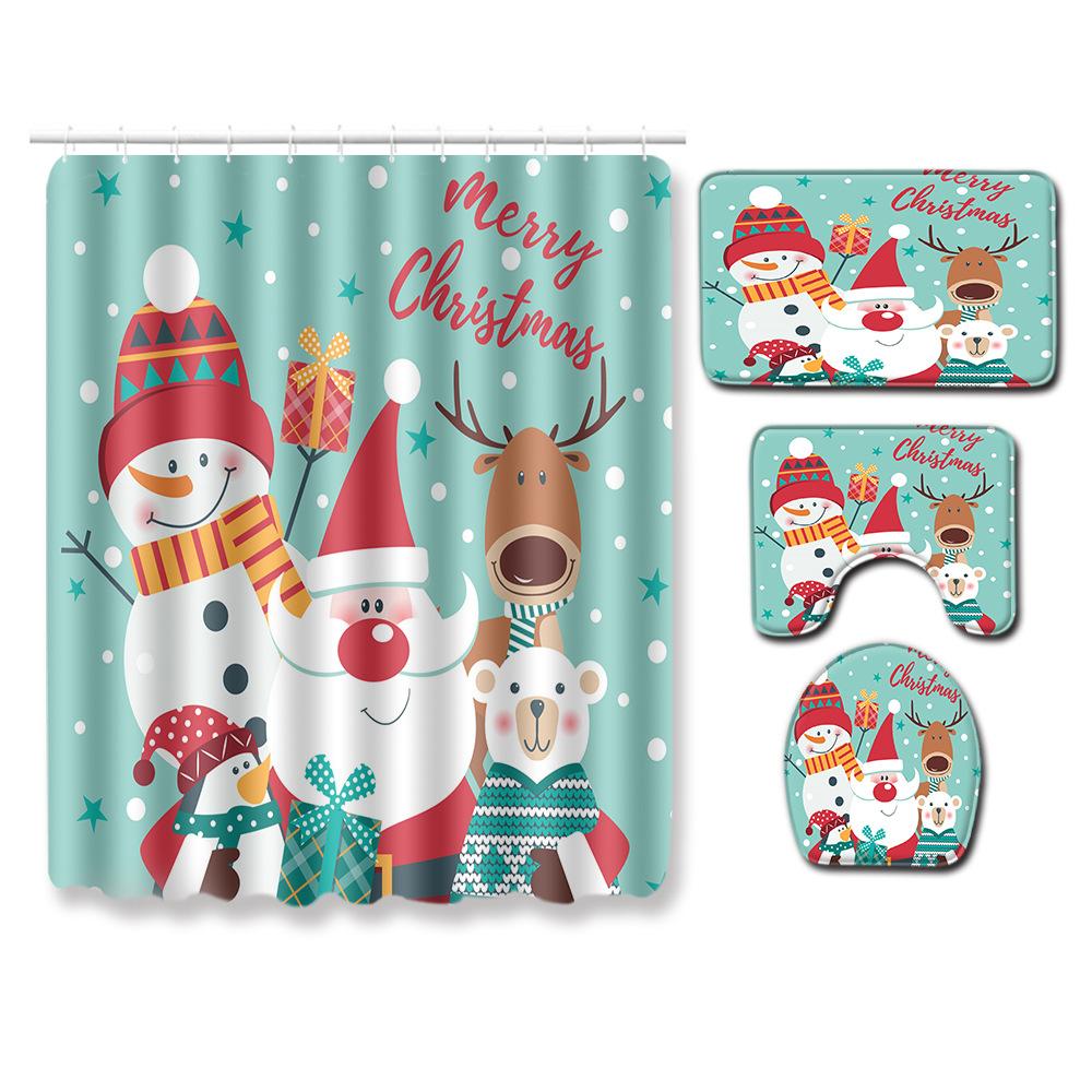 Christmas Bathroom Four-Piece Combination Set Household Door Mat Bedroom Floor Mat Living Room Carpet