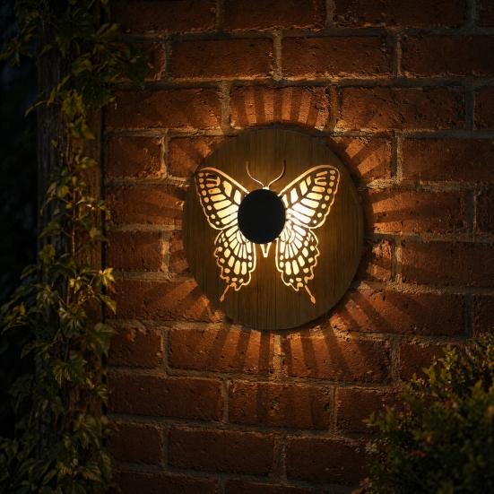 Solar Wall Light, Metal Butterfly Solar Light, Butterfly Pattern Projection Lamp, Outdoor Waterproof Fence Light for Yard Patio Garden Backyard Post