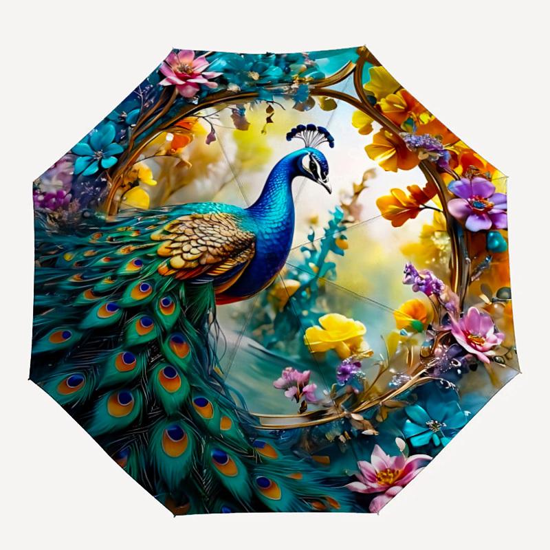 1PC Peacock Decor Automatic Open/close, All-Season Portable Folding Umbrella for Women & Men yy250919134