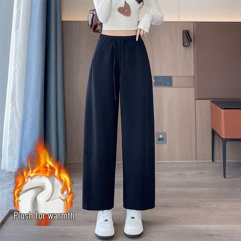 Women's 2025 Loose High-Waist Wide-Leg Velvet Sweatpants