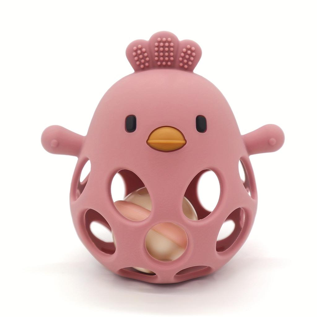 Силиконовый прорезыватель для зубов в виде цыпленка разных цветов с погремушкой - Игрушка для развития хвата и жевания для малышей