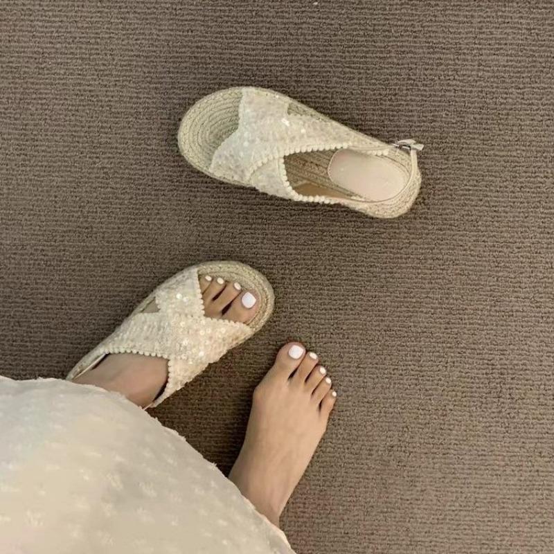 Fashion Women Sandals Flat Roma Shoes for Ladies Knitted Summer Outdoor Cross Female Slides Woman's Sandals