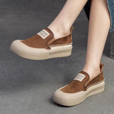 Повседневные туфли без шнуровки на плоской подошве, универсальные женские туфли на толстой подошве из натуральной кожи с мягкой подошвой и круглым носком