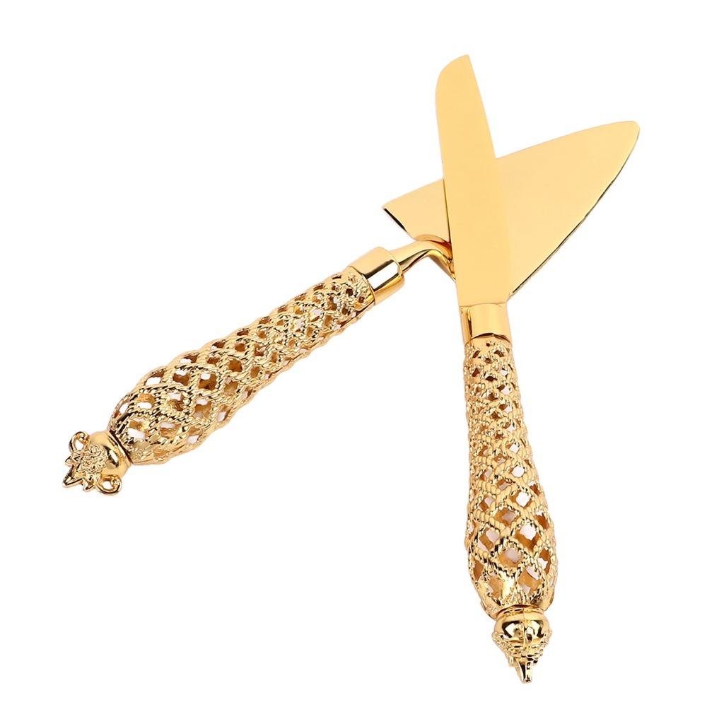 Zinc Alloy Cake Knife and Server Set Gold Gold Cake Serving Set For Birthday