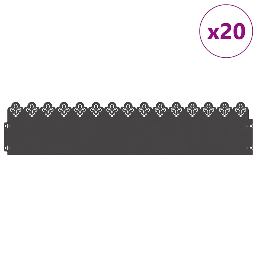 Lawn Edging 20 pcs Black 103 x 0.05 x 22 cm Steel