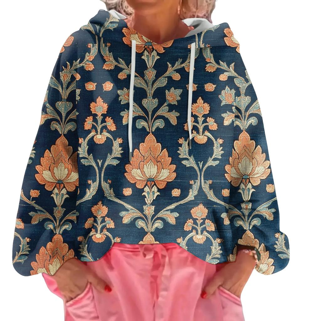 Женский худи свободного кроя с цветочным принтом и длинными рукавами