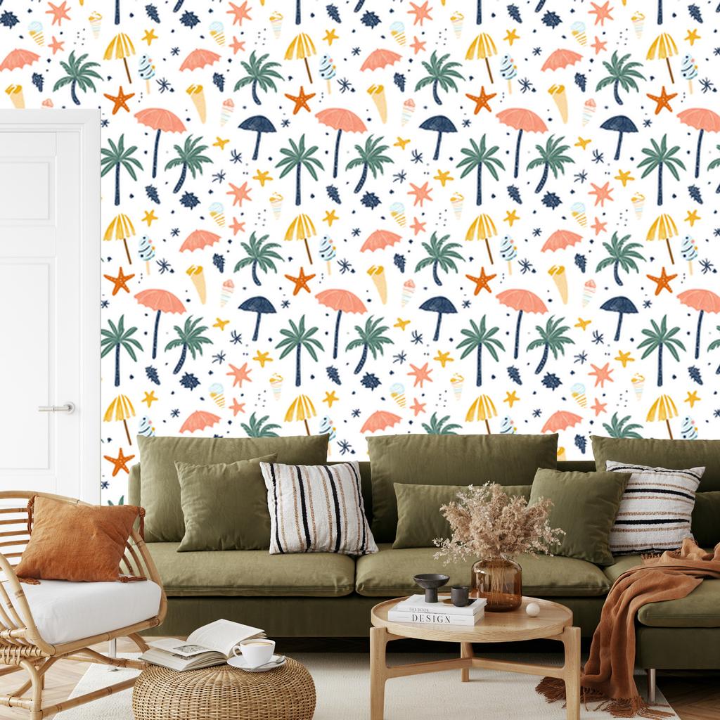Summer wallpaper white, cream and light gray for living room and bedroom 50x1000