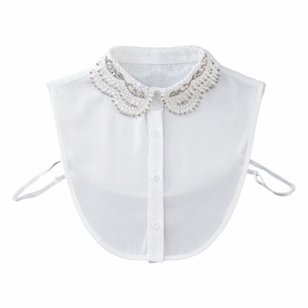 Rhinestones Shiny Fake Collar White Color Elegant Detachable Collar Handmade Beads Lace Design Blouse Collar Women Apparel