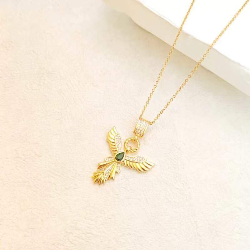 Ожерелье «Крылья ангела» Женское Премиальное Личность Универсальное Атмосферное Циркон Феникс Расправляющий Крылья Подвеска Цепочка на ключицу