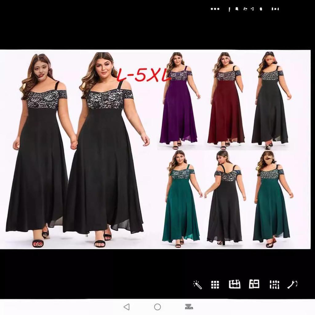 Платье макси из шифона с цветочным кружевом, с открытыми плечами, на бретелях-спагетти, больших размеров