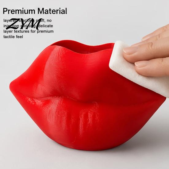 Decorative Beauty Tool Organizer Lip Shaped Storage Holder, 3D Printed Red Sculpture Vase, Artistic Small Item Box Desktop for Makeup Brushes