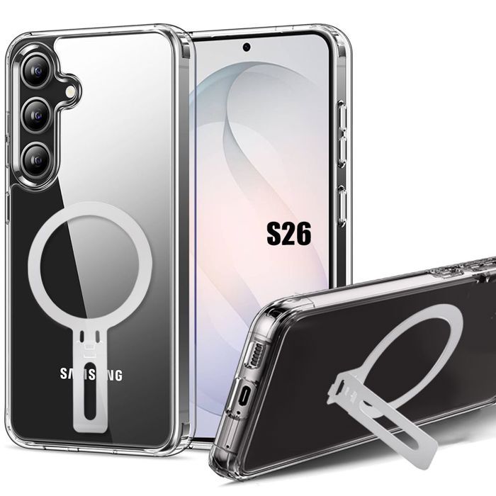 Coque pour Samsung Galaxy S26, Silicone Anti-Rayures Transparente avec Support Réglable
