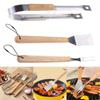BBQ Tool Set Grill Tools with Wooden Handles Camping Barbecue Spatula Fork Tongs Grilling Tools for Outdoor Grill