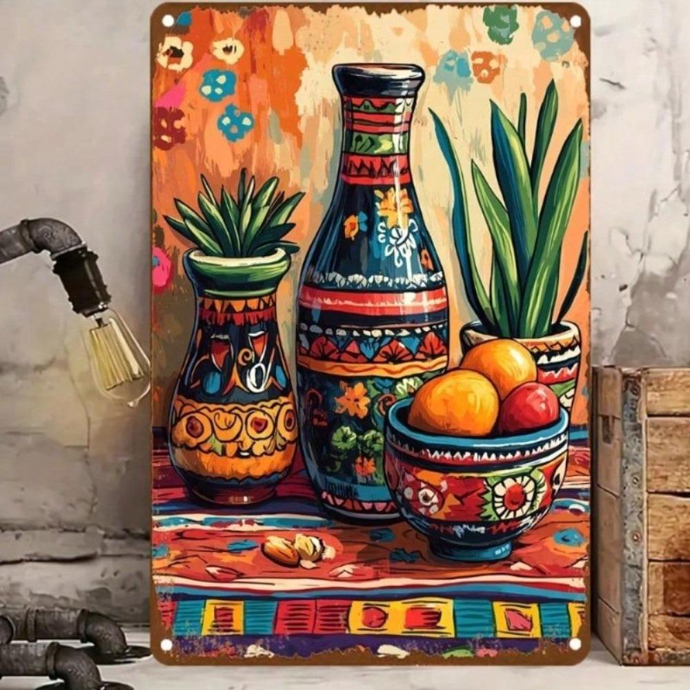Металлическая табличка Cinco De Mayo Настенное искусство 'Сахарный Череп' Декор с кактусами и цветами 8x12 дюймов Для улицы и помещений