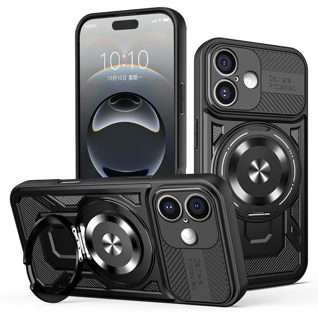 For iPhone 16 Magnetic Case Rotating Kickstand TPU+PC Phone Cover