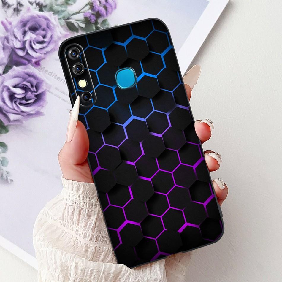 For Infinix Hot 8 Phone Case Hot 8 Lite Hot8 X650 X650C X650B X650D Elegant Floral Cat Pattern Black Silicone Soft TPU Cases