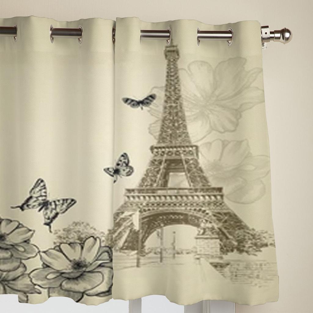 Vintage Eiffel Tower And Roses Window Curtain For Kids Room Home Blinds Curtains For Living Room Bedroom Window Drapes