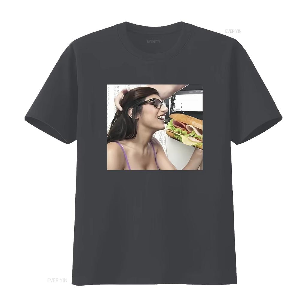 LIMITED NEW Mia Khalifa Star Eating Sandwich T Shirt Unisexs Womens Plus Size Casual Short Sleeve Crew Neck Cotton Tee Unisex