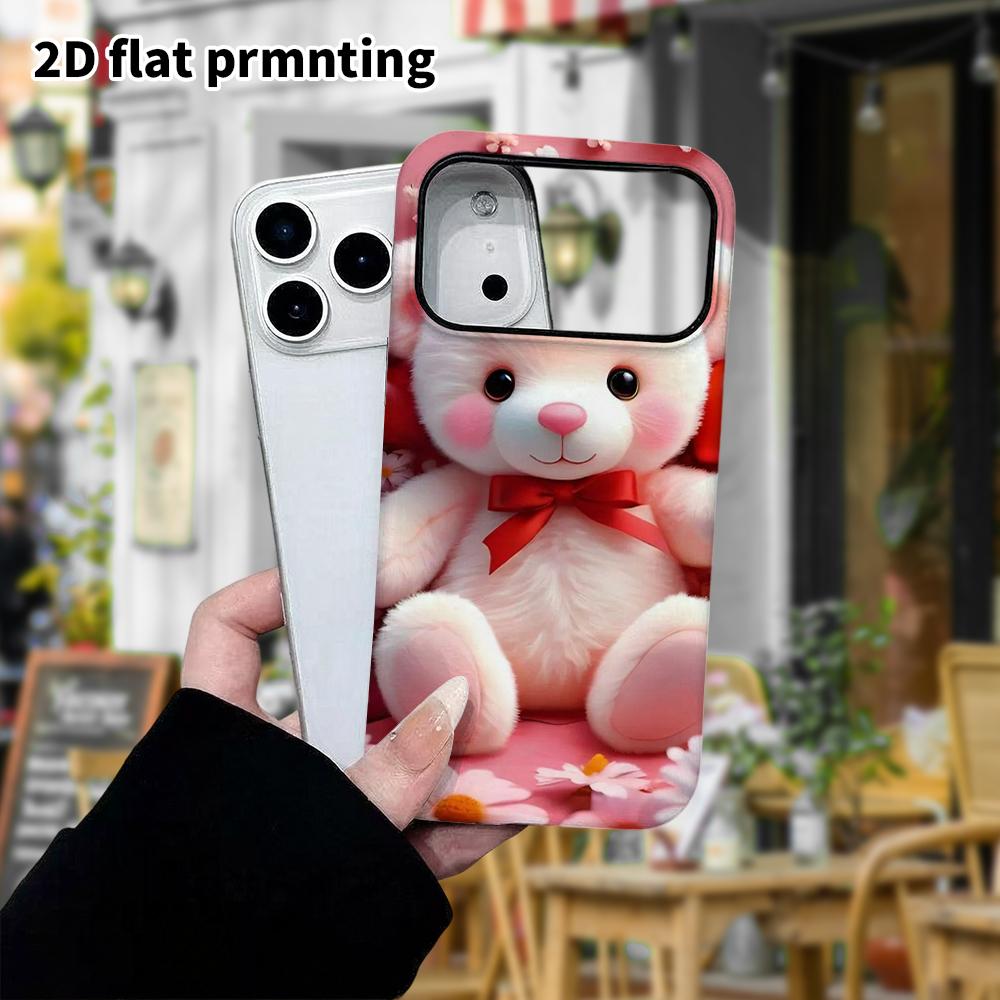 Phone Case: 2D flat design suitable for iPhone 18 17 16 15 14 13 Pro film protective case, couple style, blush little white bear, Christmas and Hallow