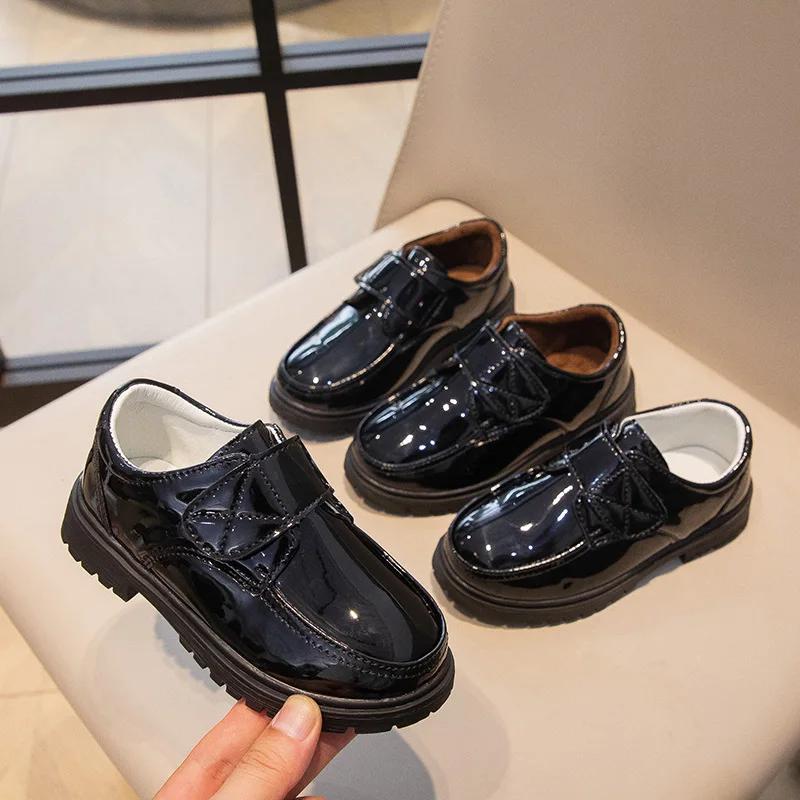 Boy Leather Shoe Versatile Children Causal Black Uniform Shoes Fashion Glossy Kids Formal School Flat Shoes Breathable Non-slip