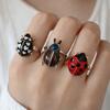 Insect Painting Ring Geometric Chunky Enamel Ring Personality Ladybird Drip Oil Ring  Decoration