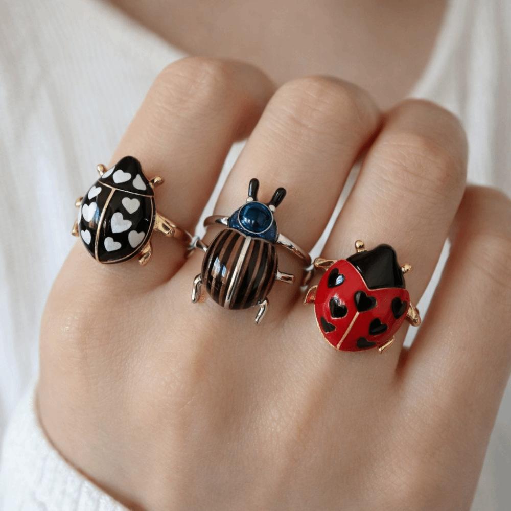 Insect Painting Ring Geometric Chunky Enamel Ring Personality Ladybird Drip Oil Ring  Decoration
