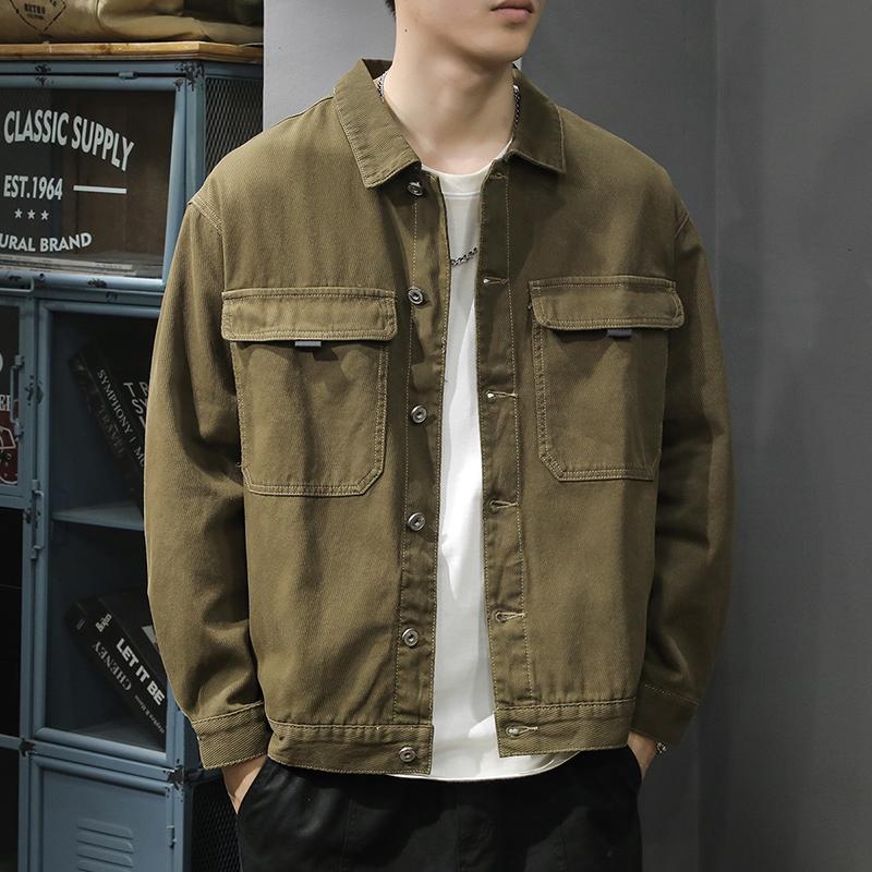 Trendy Brand Heavy Retro Tooling Denim Jacket Men'S Loose Large Size American Casual Ruffian Handsome Lapel Jacket Tide