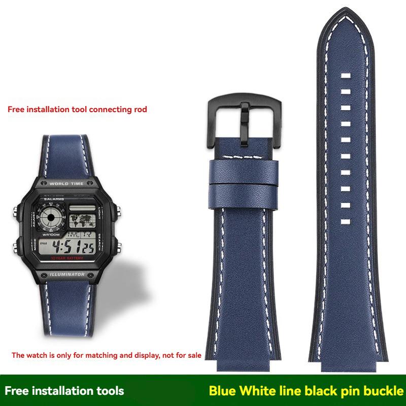 AE-1200 Retro Genuine Leather Watchband For Casio AE1200 AE-1300 W-218/A168 W-216H Vintage Strap 18mm convex mouth Men's Bracele