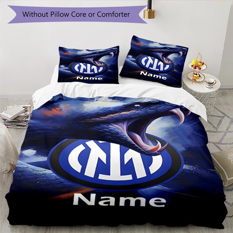 3pcs Custom Name Inter Milan Bedding Set Duvet Cover Closure Includes 1 Duvet Cover & 2 Pillowcases, Soft and Comfortable for All Seasons.