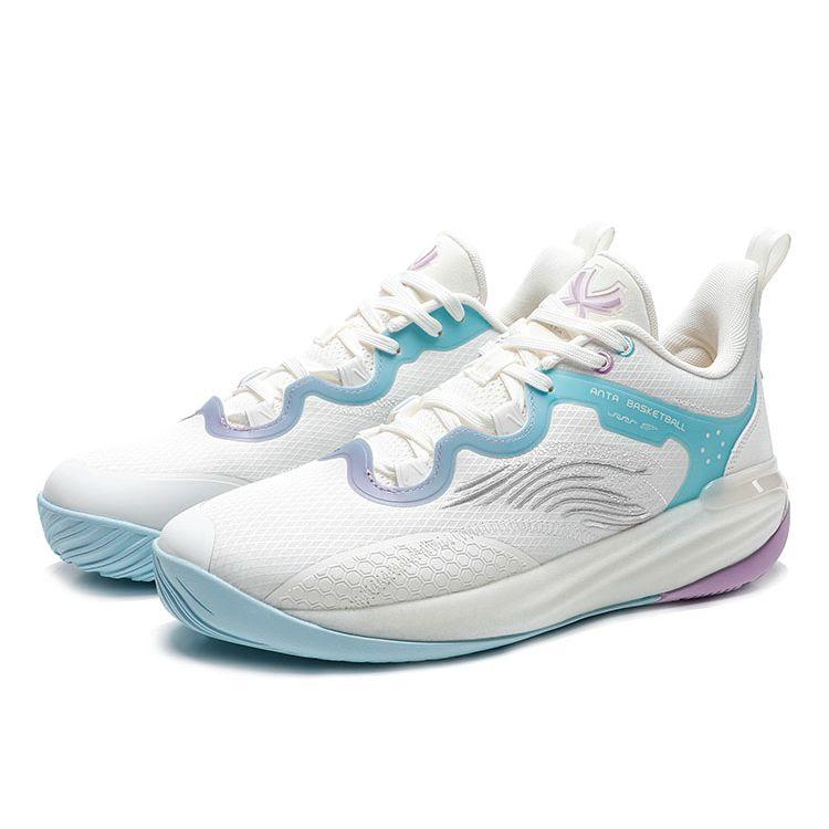 Anta Баскетбольные кроссовки из ткани с амортизацией, нескользящие, износостойкие, низкие, мужские, белые, фиолетовые, синие 112221604Q-6