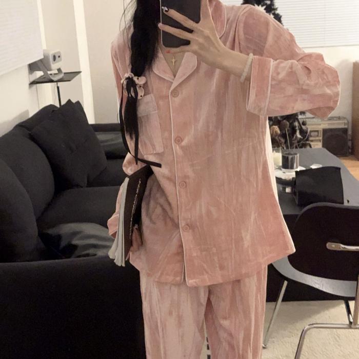 Korean Style Velvet Pajamas Women Autumn Winter Sleepwear Long Sleeve Casual Nightwear Pyjamas Suit Home Clothes Sleep Set
